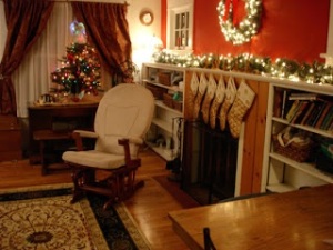 living room decorated for Christmas