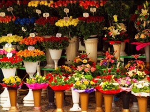 flowers at a stand